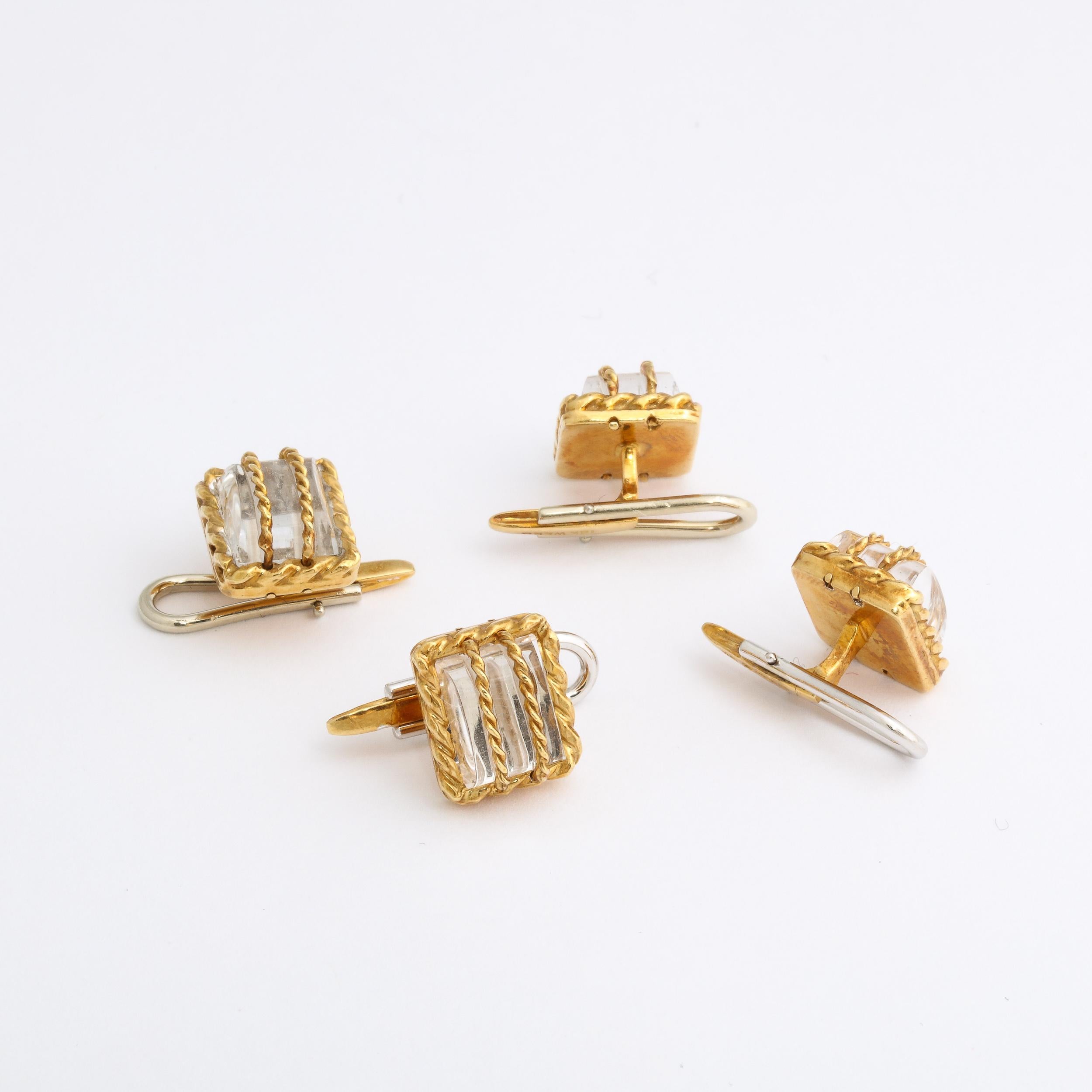David Webb  18k Yellow Gold & Crystal  6 Piece Cufflink and Stud Set  For Sale 9