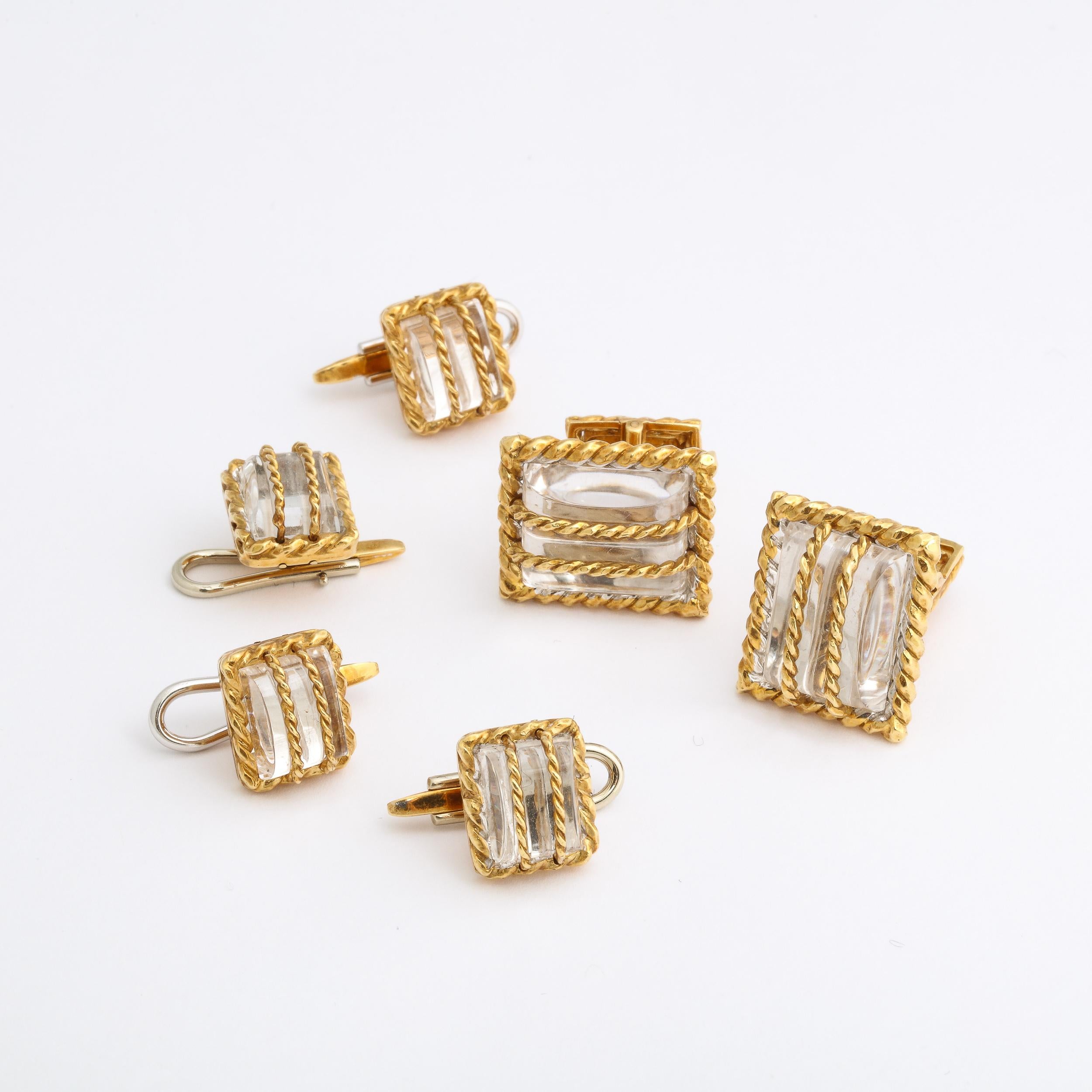 David Webb  18k Yellow Gold & Crystal  6 Piece Cufflink and Stud Set  For Sale 11