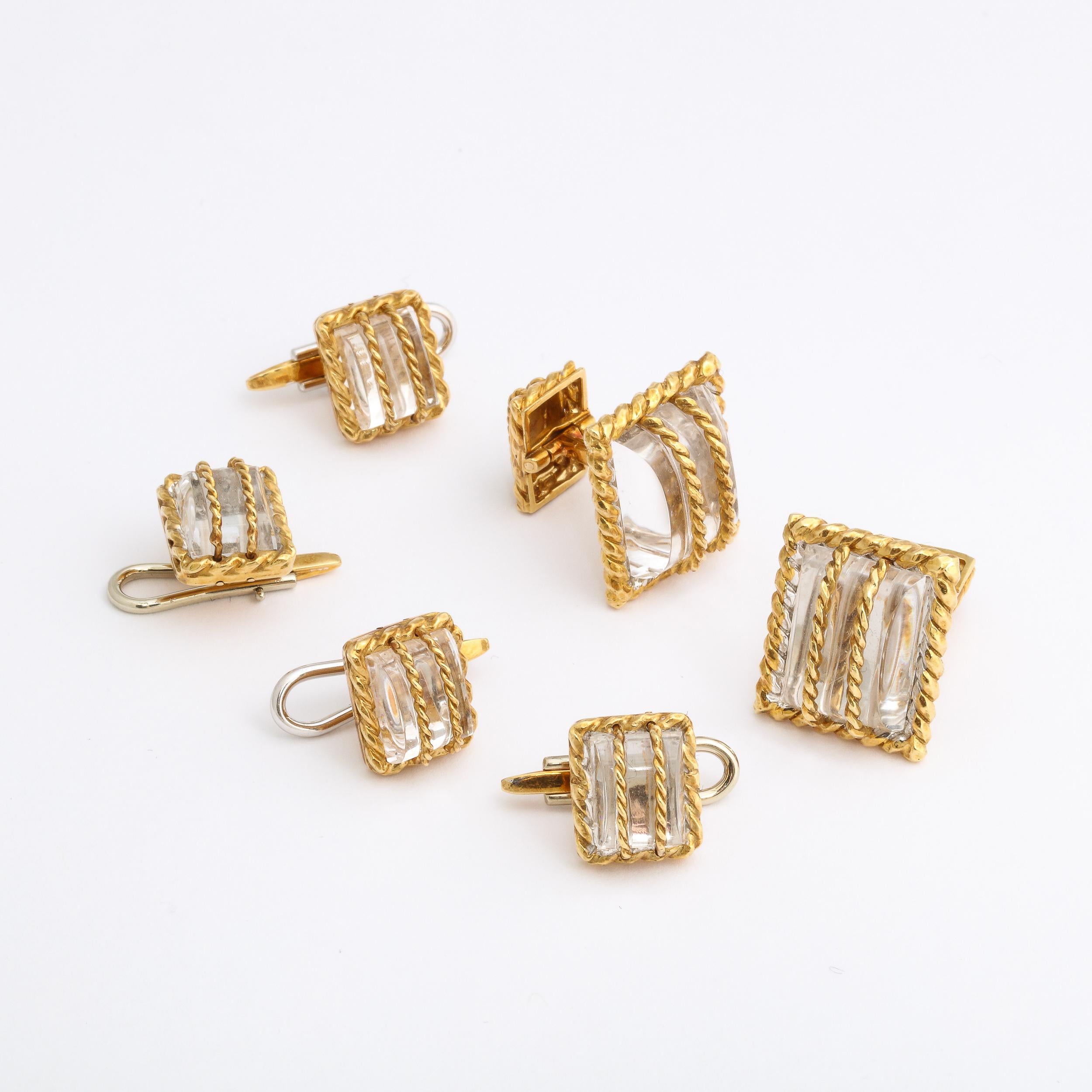 David Webb  18k Yellow Gold & Crystal  6 Piece Cufflink and Stud Set  For Sale 12