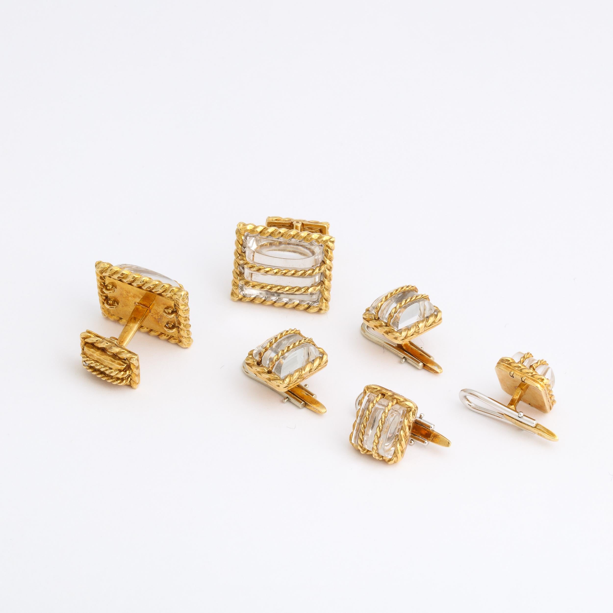 Cabochon David Webb  18k Yellow Gold & Crystal  6 Piece Cufflink and Stud Set  For Sale