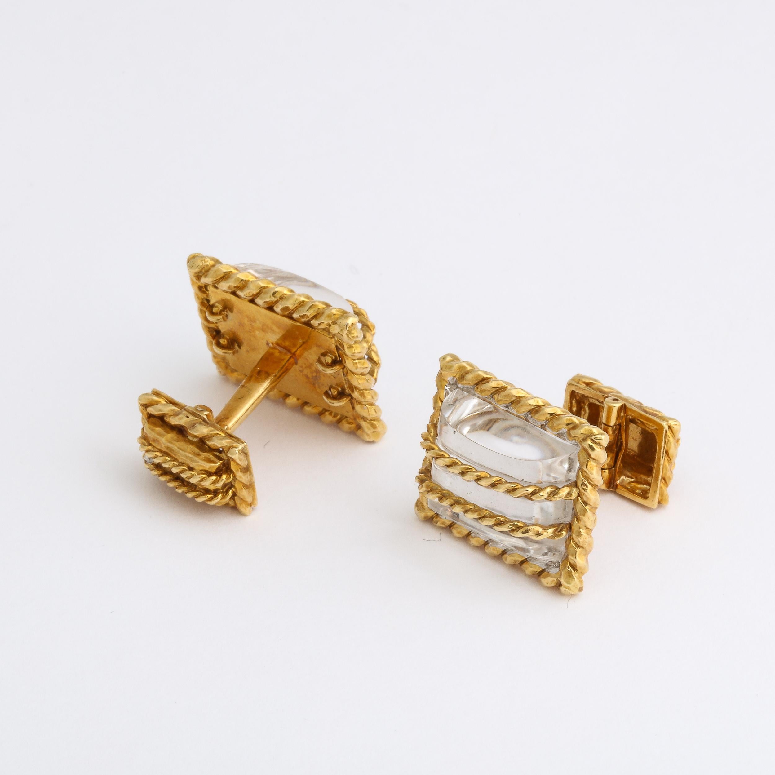 David Webb  18k Yellow Gold & Crystal  6 Piece Cufflink and Stud Set  In Excellent Condition For Sale In New York, NY