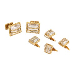 David Webb  18k Yellow Gold & Crystal  6 Piece Cufflink and Stud Set