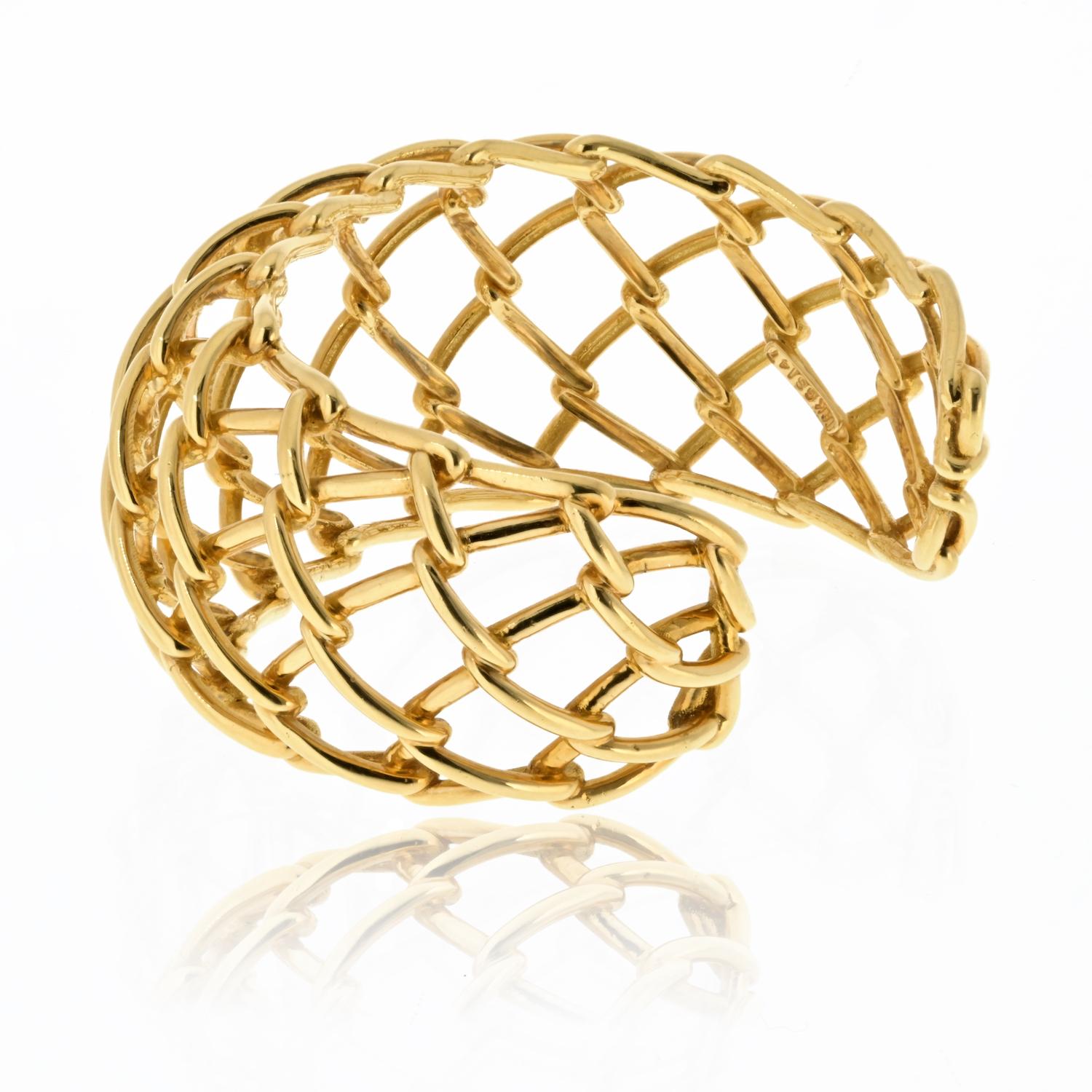 Modern David Webb 18K Yellow Gold Cuff Cage Bracelet For Sale