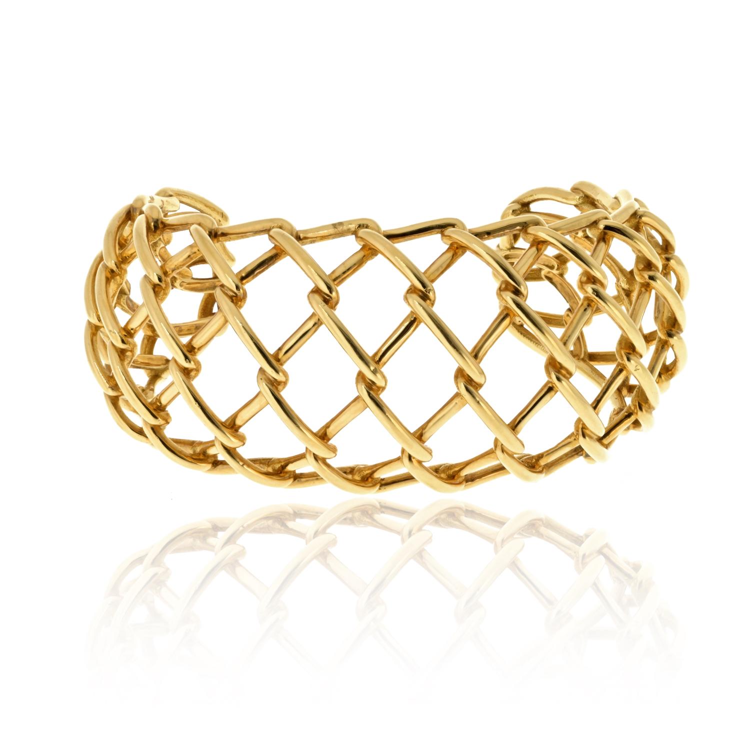 Women's David Webb 18K Yellow Gold Cuff Cage Bracelet For Sale