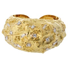 David Webb 18K Yellow Gold Cuff Nugget Texture Bracelet