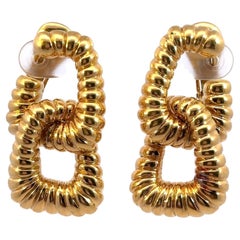 DAVID WEBB 18k Yellow Gold Dangle Hoop Earrings Vintage 1970s w/Pouch
