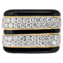 David Webb 18K Yellow Gold Diamond And Black Enamel Ring