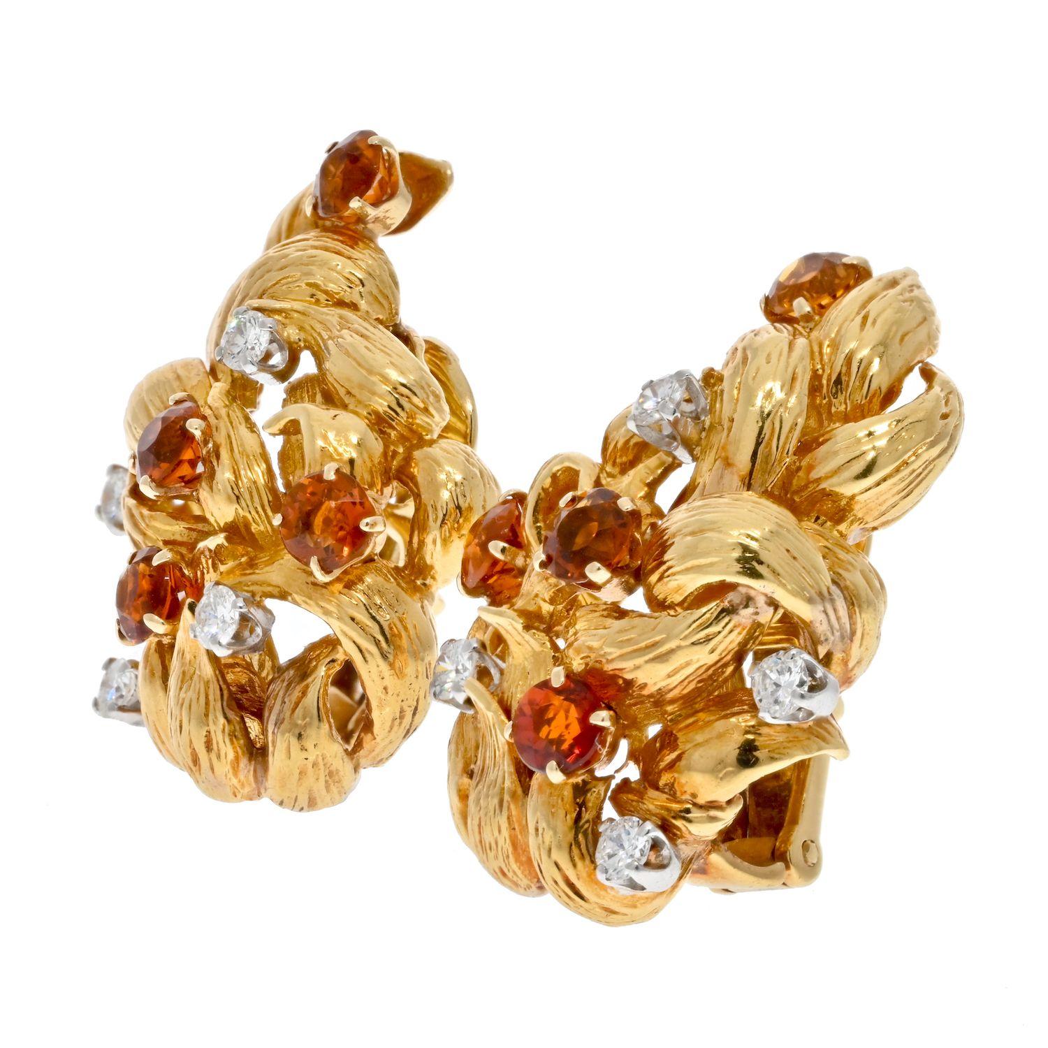 Moderne David Webb Clips d'oreilles en or jaune 18 carats avec diamants et citrine en vente