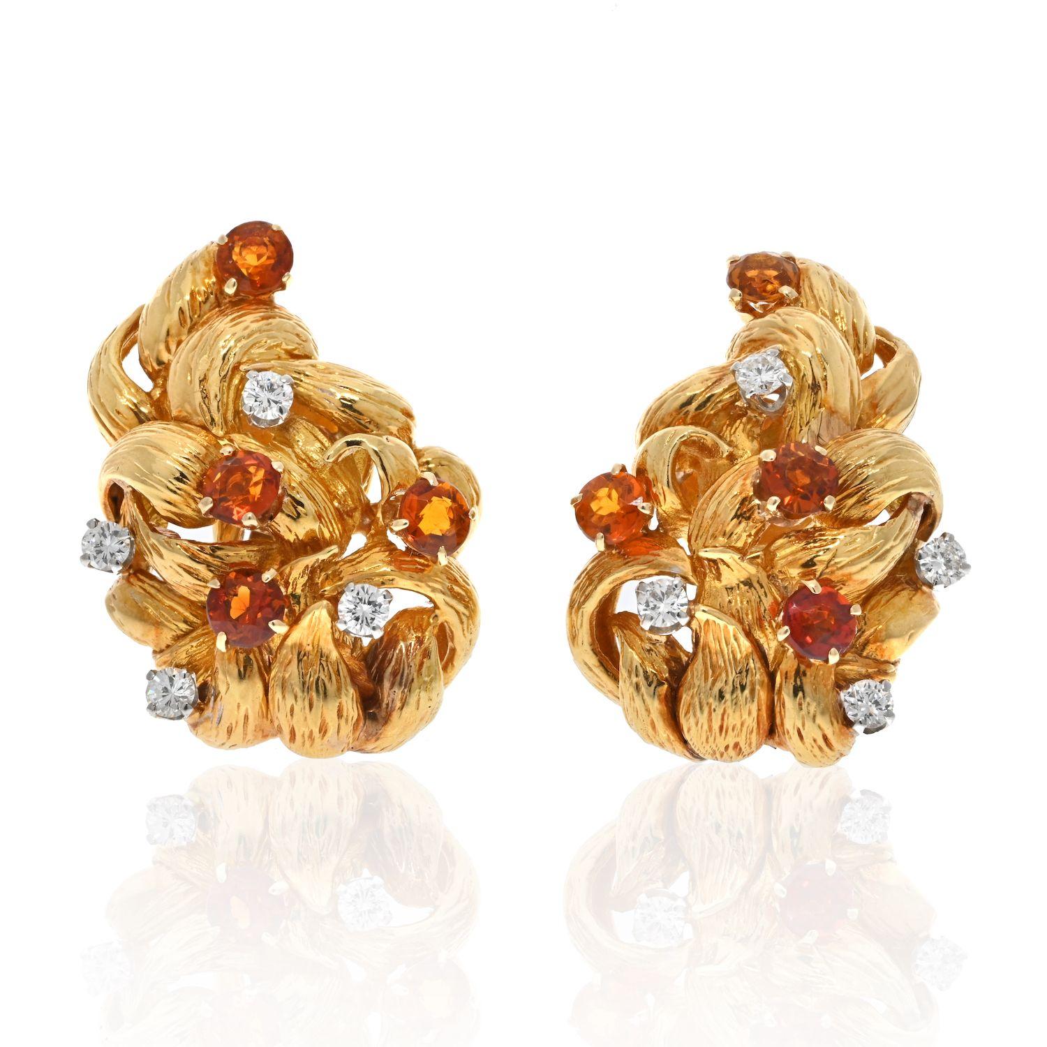 Round Cut David Webb 18K Yellow Gold Diamond and Citrine Clip on Earrings For Sale
