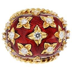 David Webb, bague en or jaune 18 carats, diamants et émail rouge