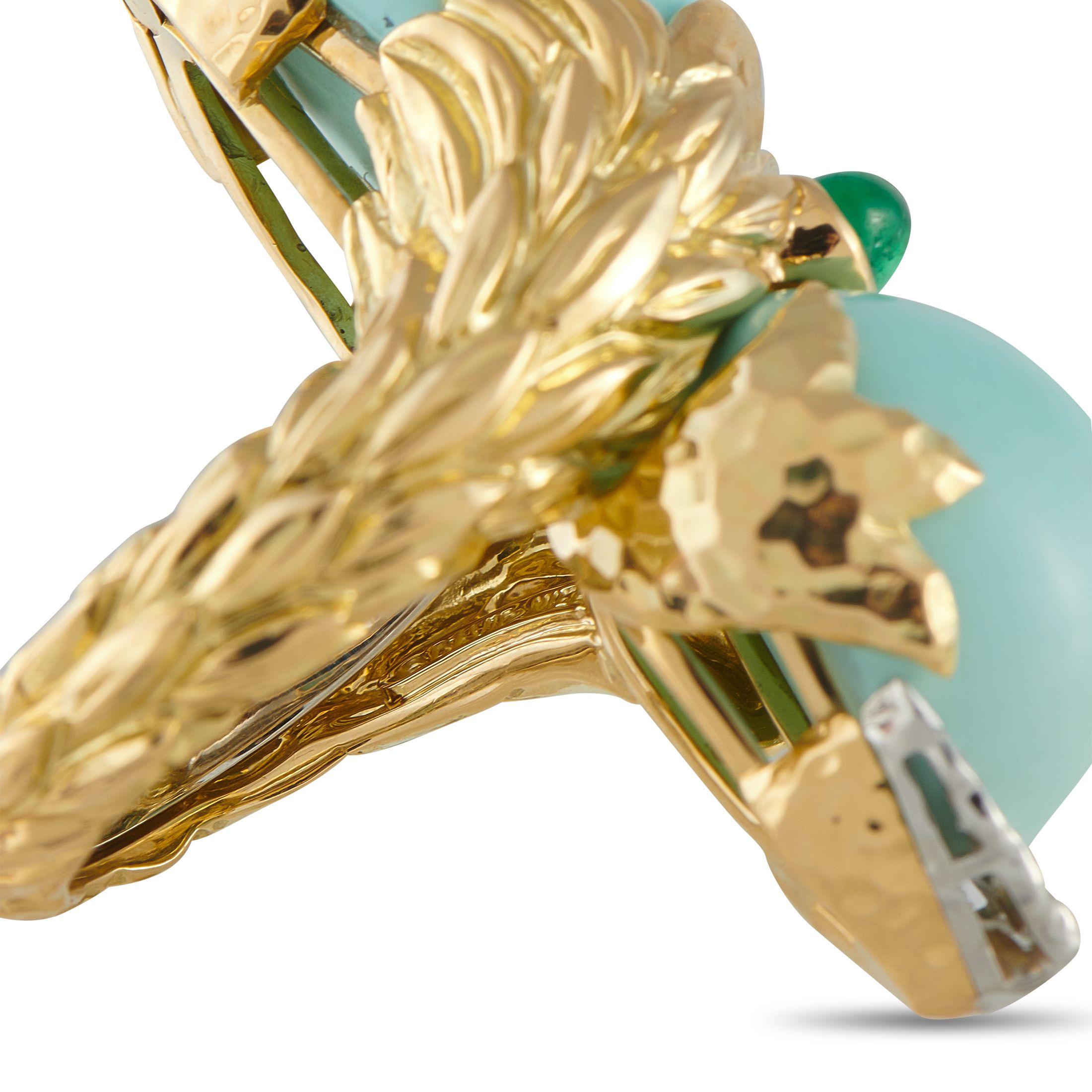 David Webb Anello in oro giallo 18 carati con diamanti e turchese DW03-072325 In condizioni ottime in vendita a Southampton, PA