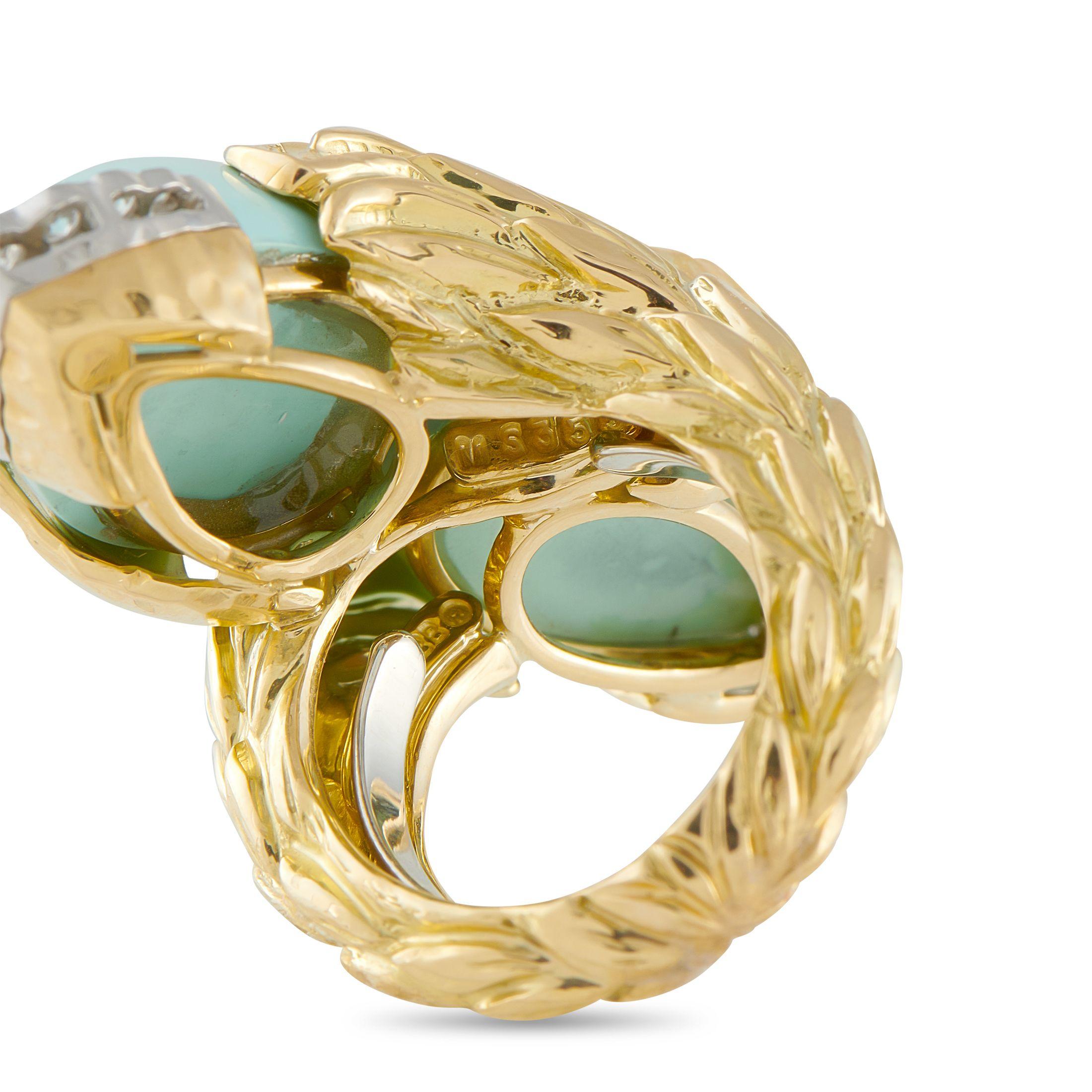 Donna David Webb Anello in oro giallo 18 carati con diamanti e turchese DW03-072325 in vendita