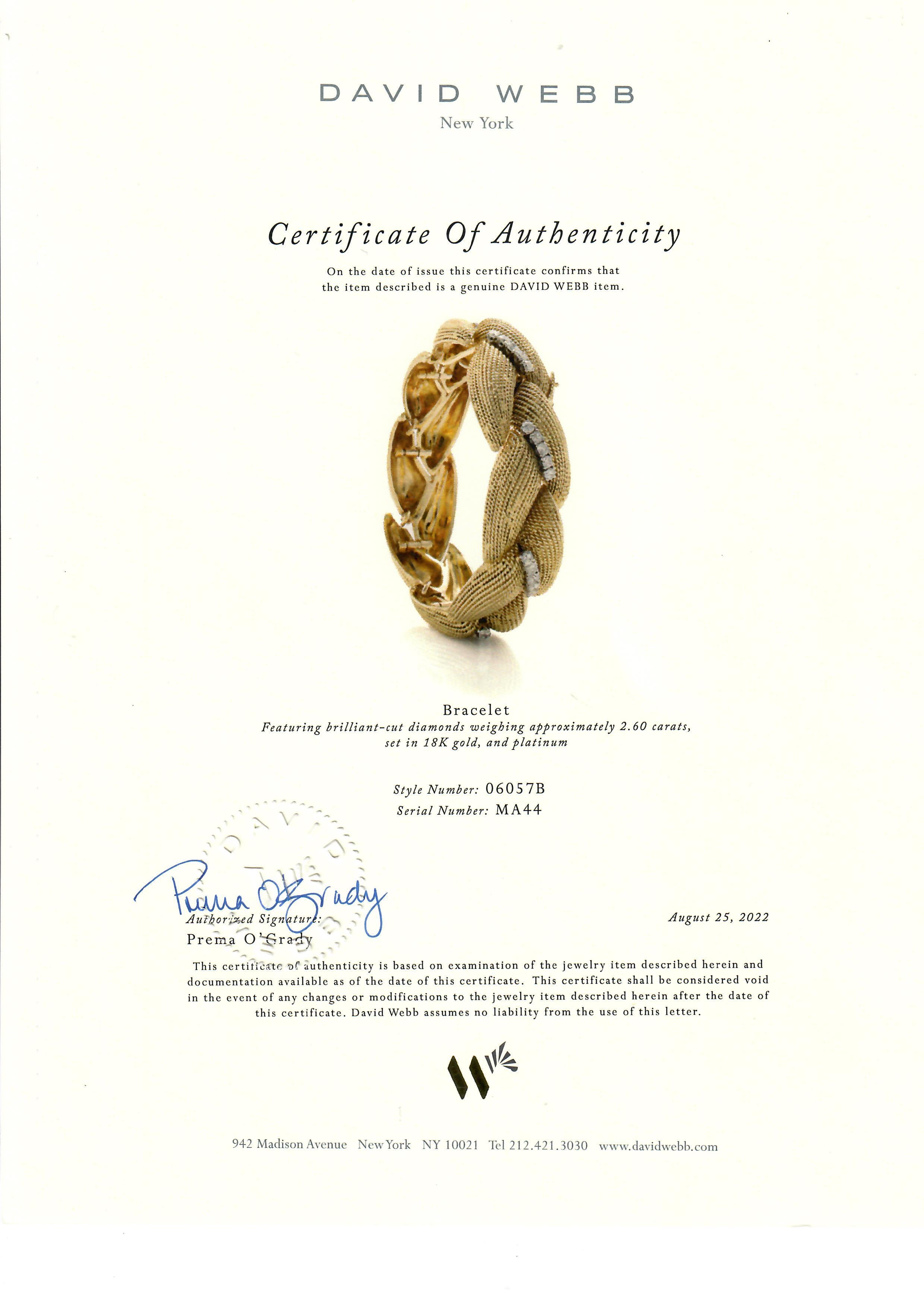 Women's David Webb 18K Yellow Gold Diamond Bracelet For Sale