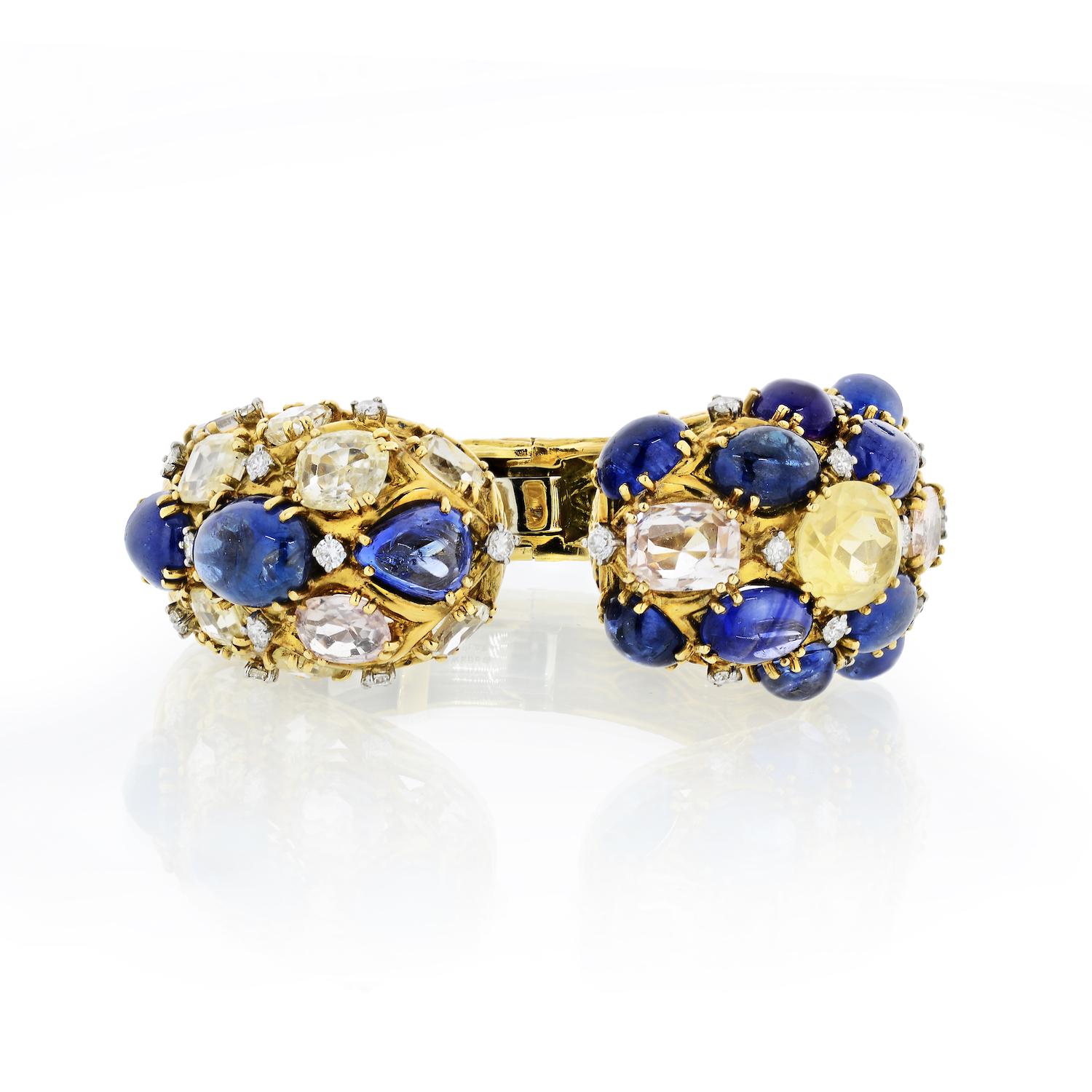 Modern David Webb 18 Karat Yellow Gold Diamond, Colored Sapphire Bracelet