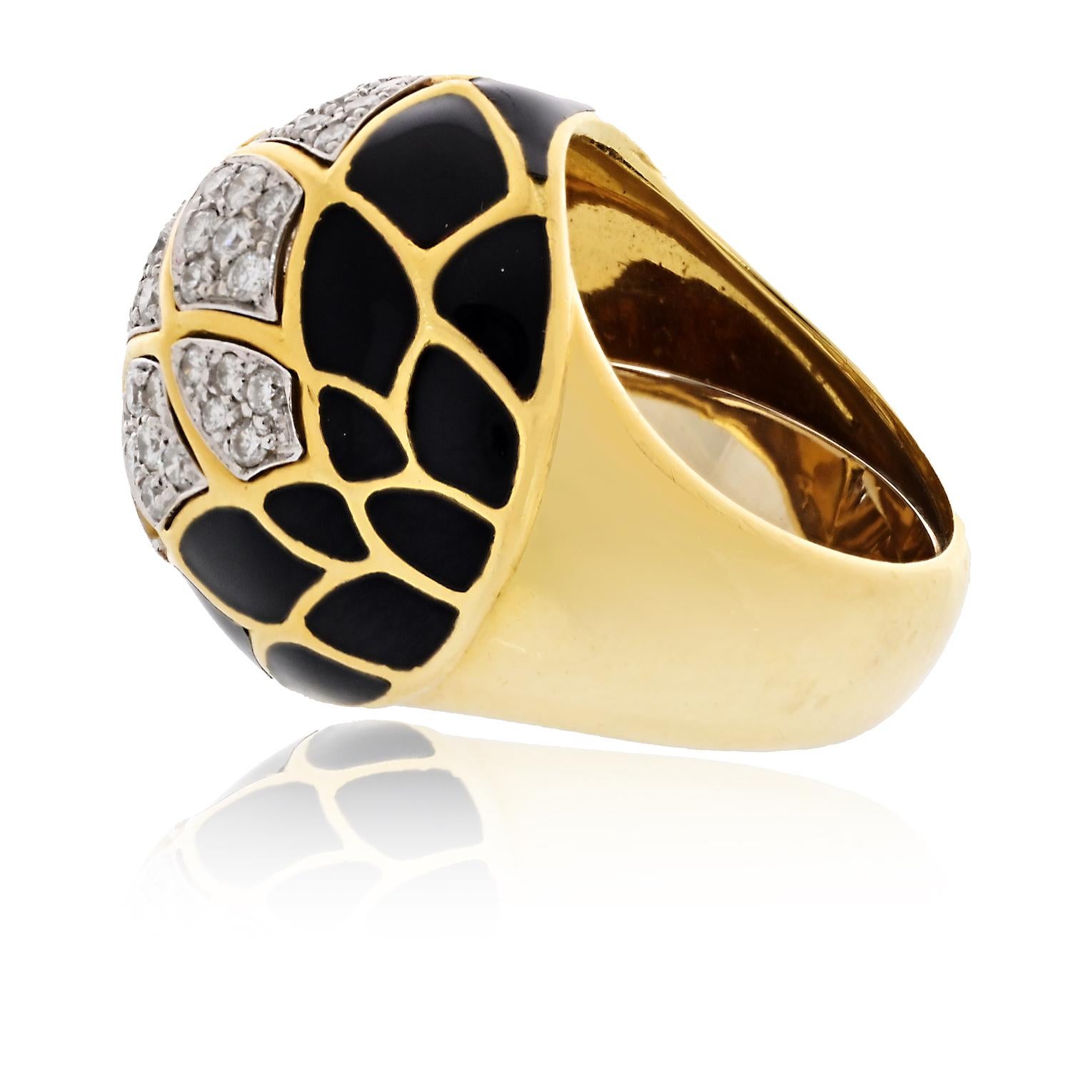 Modern David Webb 18K Yellow Gold Diamond Dome Enamel Ring For Sale