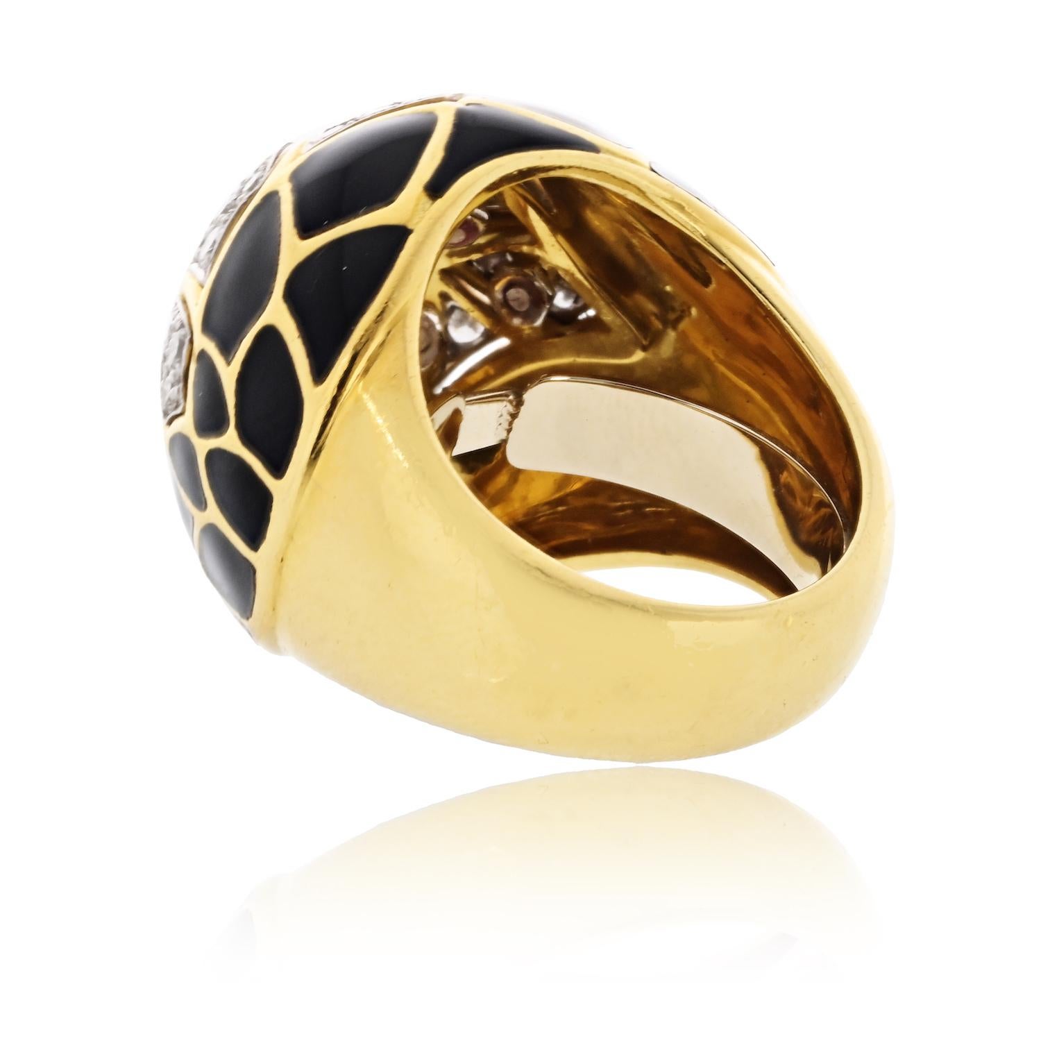 Round Cut David Webb 18K Yellow Gold Diamond Dome Enamel Ring For Sale