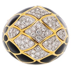 David Webb 18K Yellow Gold Diamond Dome Enamel Ring