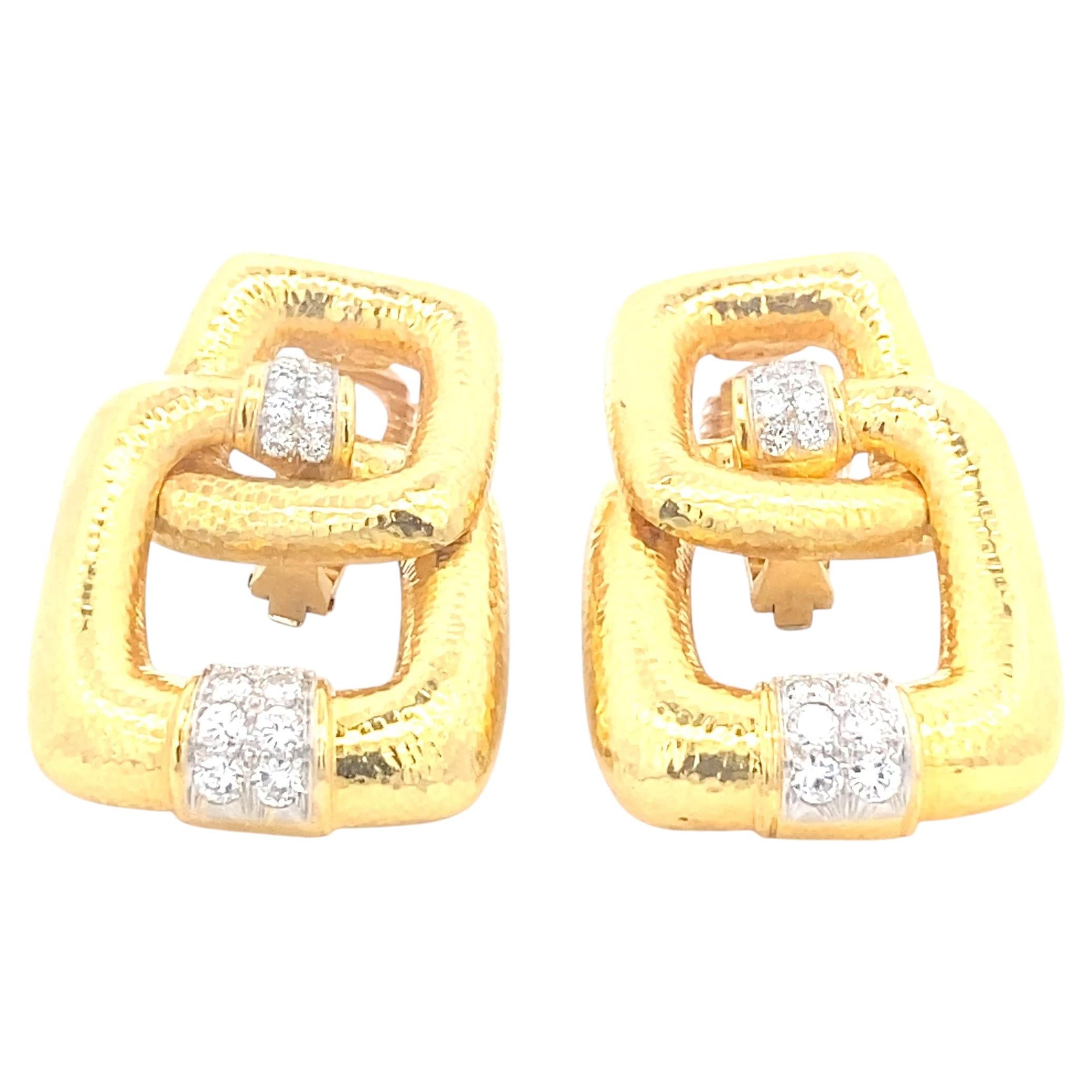 Pre-owned David Webb 18k Yellow Gold Diamond Geometric Clip-on Earrings