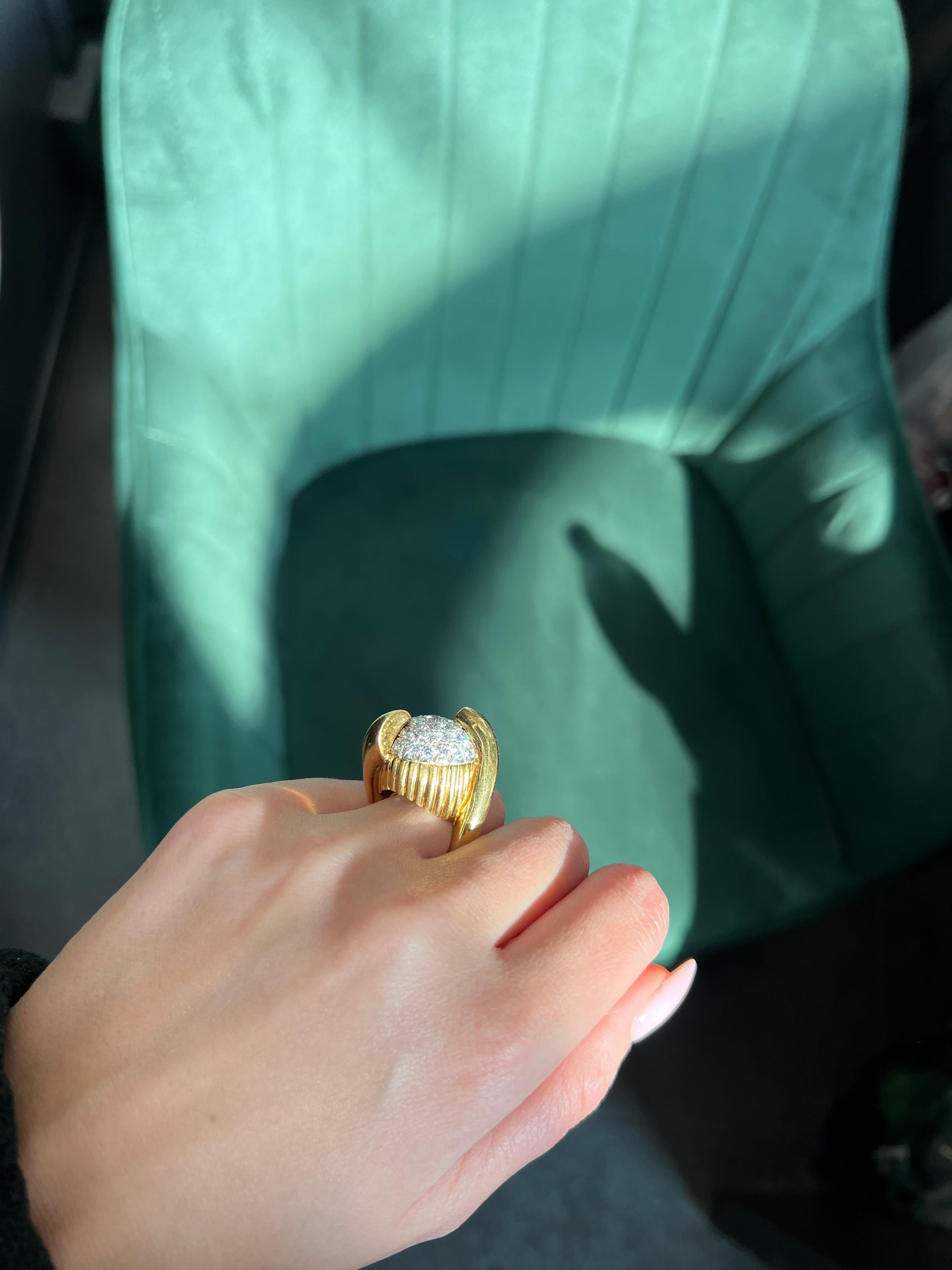 David Webb 18K Yellow Gold Diamond Geometric Ring For Sale 4
