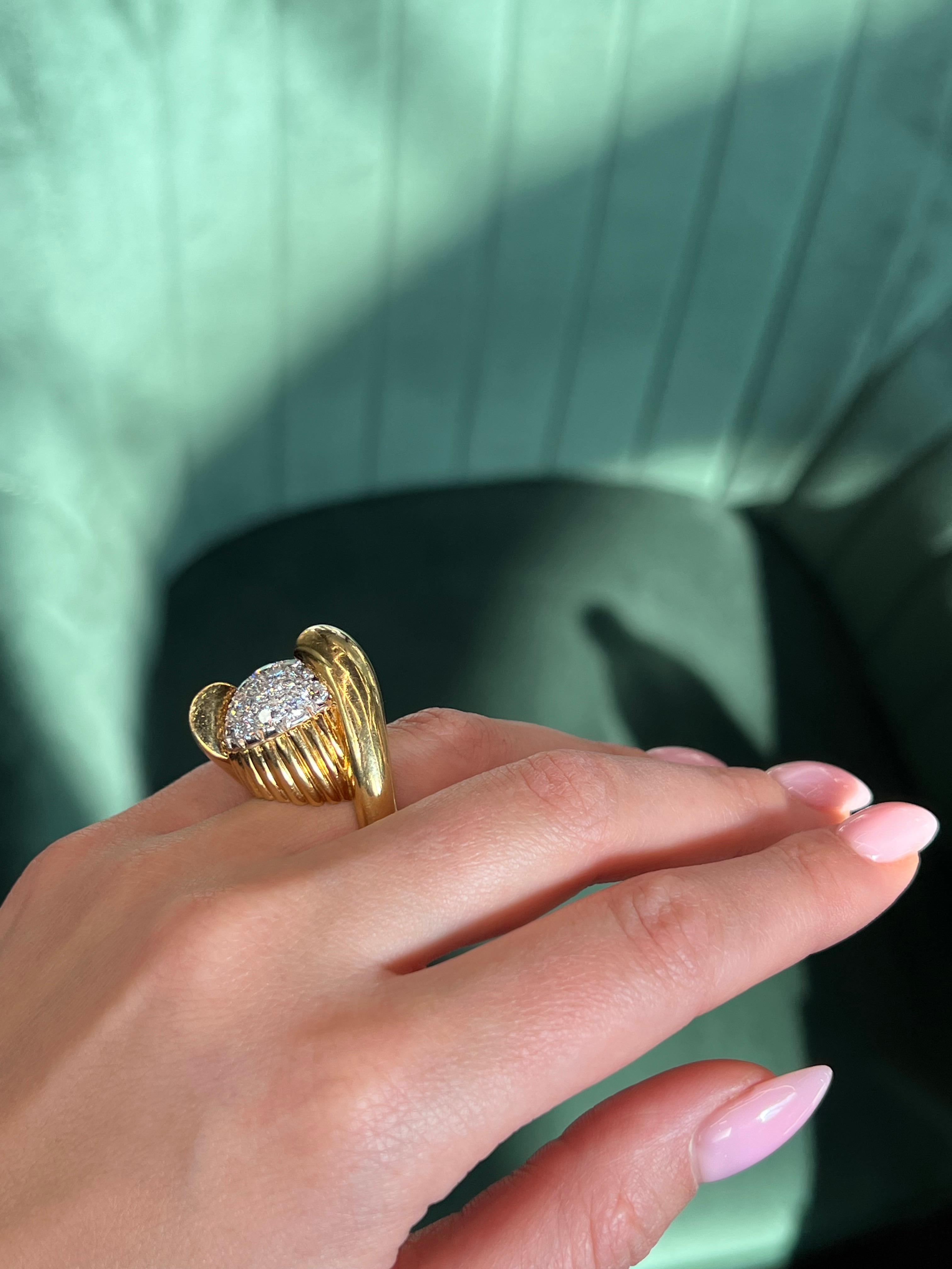 David Webb 18K Yellow Gold Diamond Geometric Ring For Sale 2