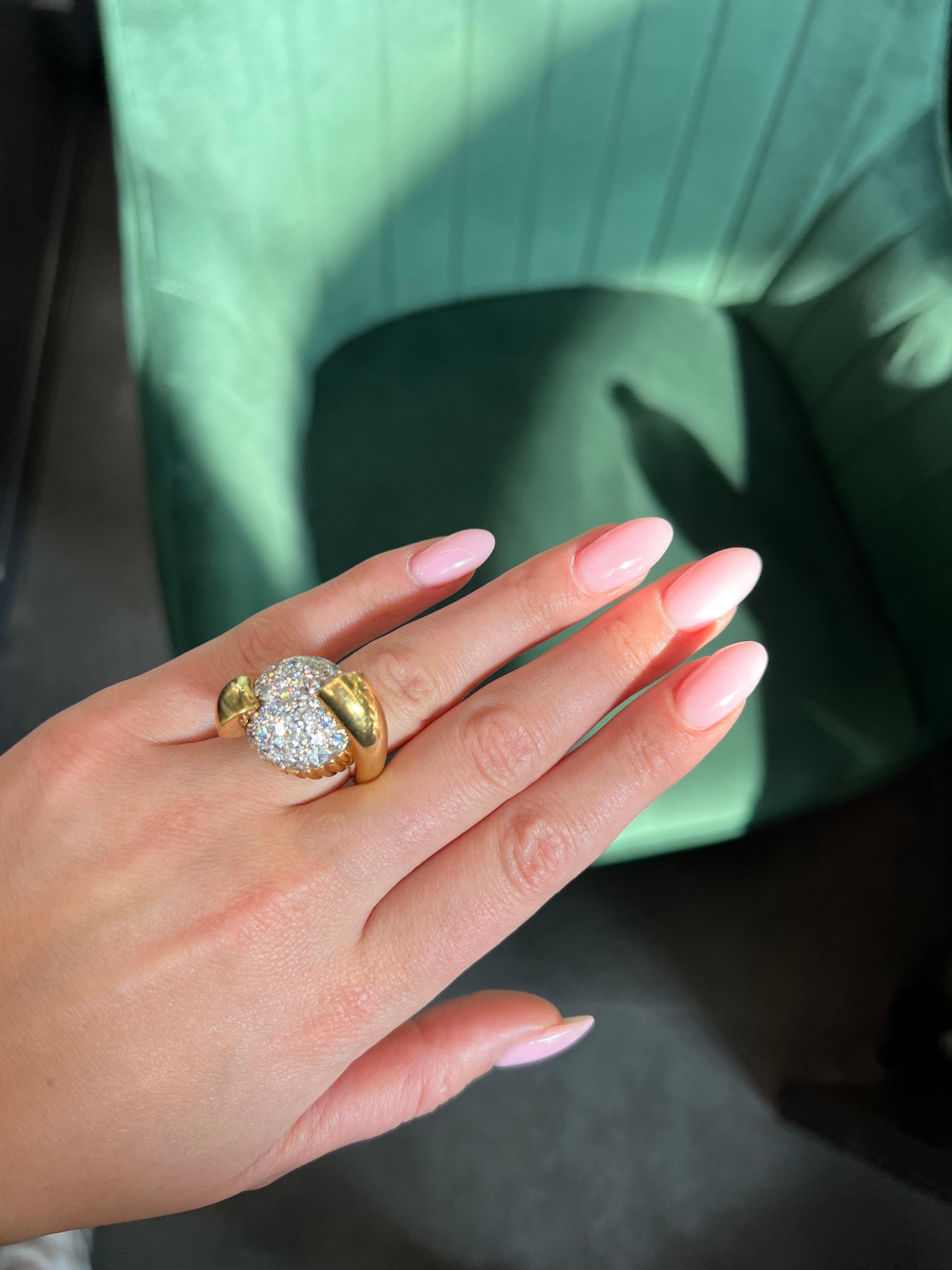 David Webb 18K Yellow Gold Diamond Geometric Ring For Sale 3