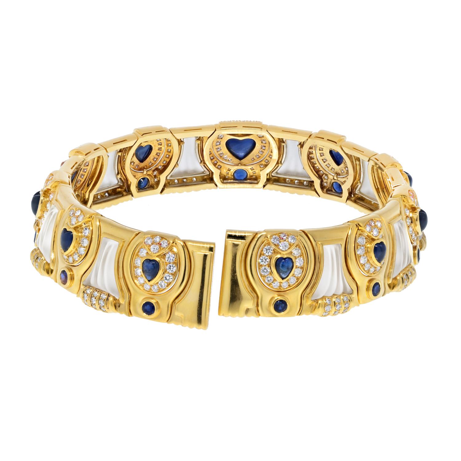 Moderne David Webb - Collier ras du cou en or jaune 18 carats, diamant, saphir et cristal de roche en vente