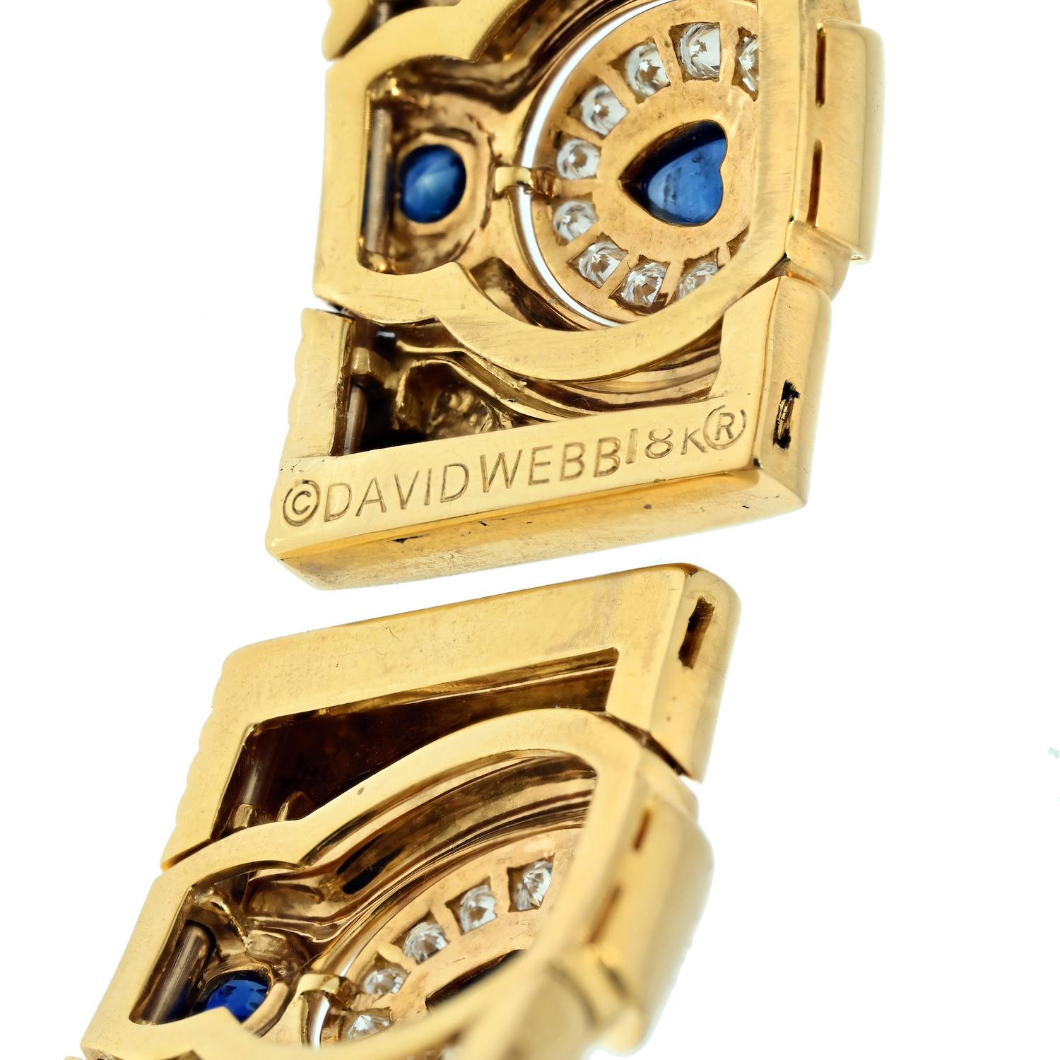 Heart Cut David Webb 18K Yellow Gold Diamond Sapphire Rock Crystal Choker Necklace For Sale