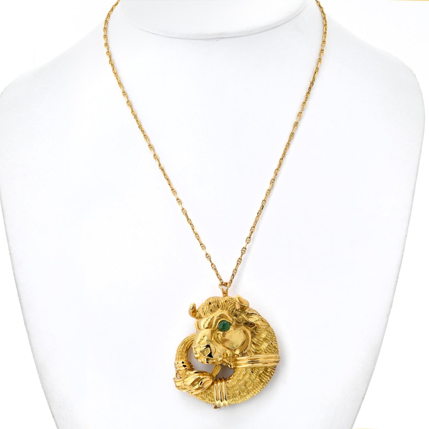 Introducing a bold and colorful pin/pendant crafted by David Webb in the 1970s, this stunning piece exemplifies Webb's renowned inspiration from the animal world. Presenting the Taurus pin/pendant, a remarkable creation that beautifully captures the