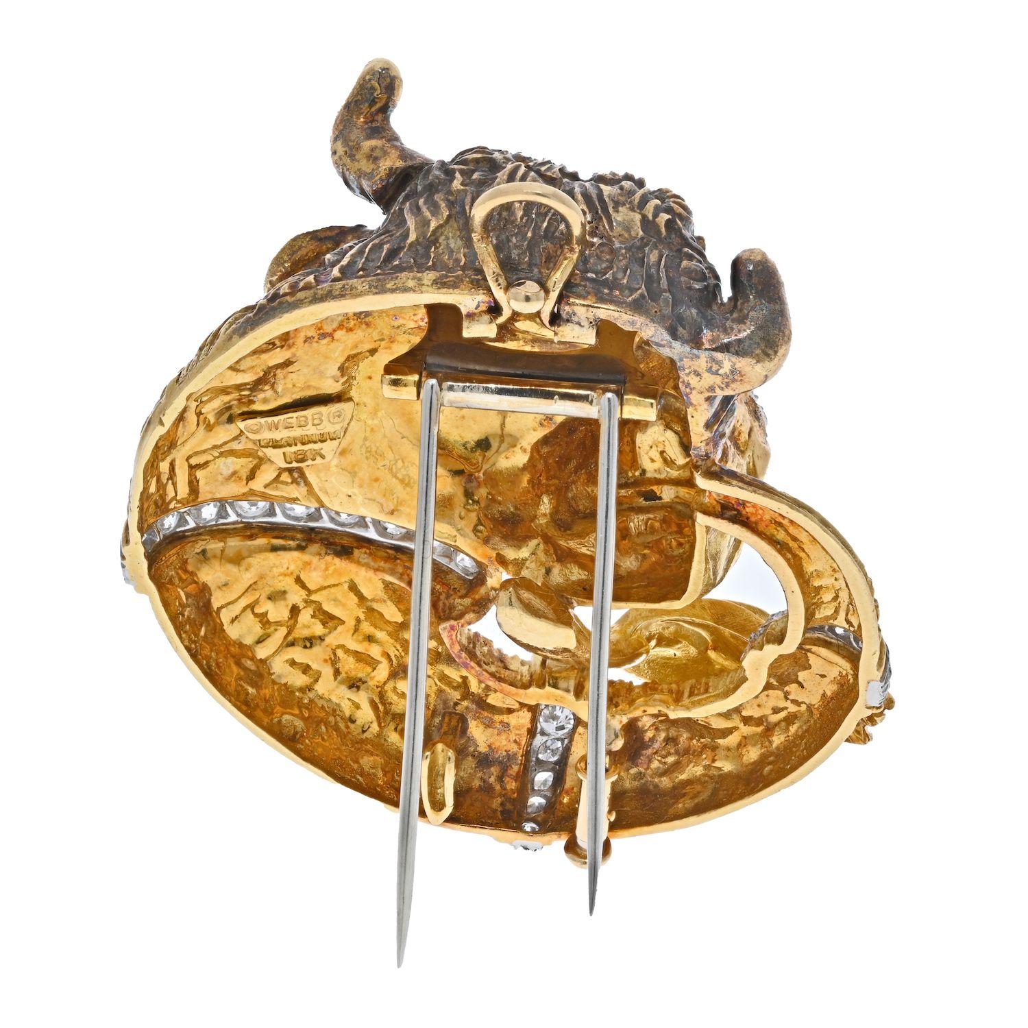 Modern David Webb 18K Yellow Gold Diamond Taurus Bull Brooch Pendant