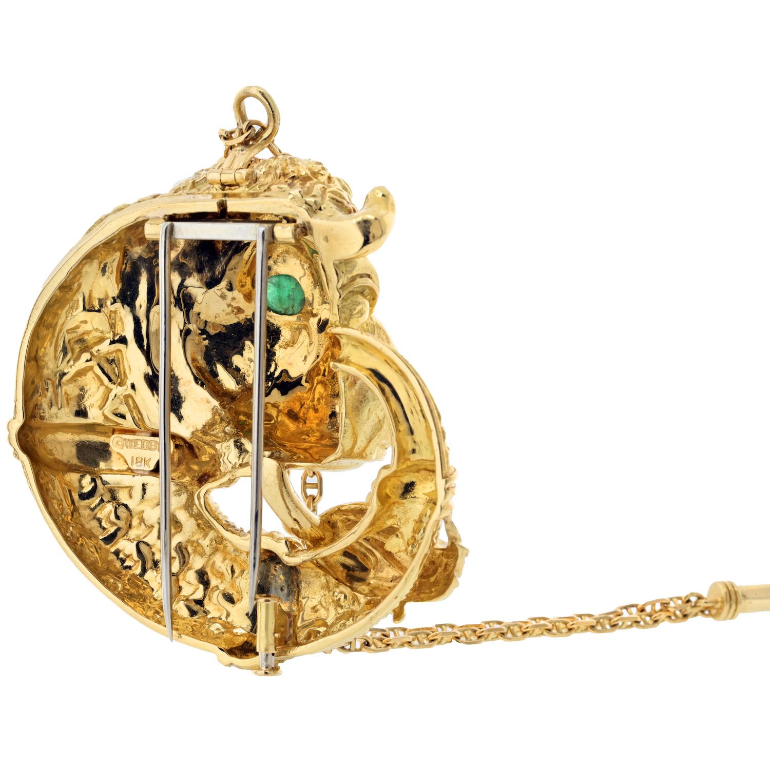 Women's David Webb 18K Yellow Gold Diamond Taurus Bull Brooch Pendant For Sale