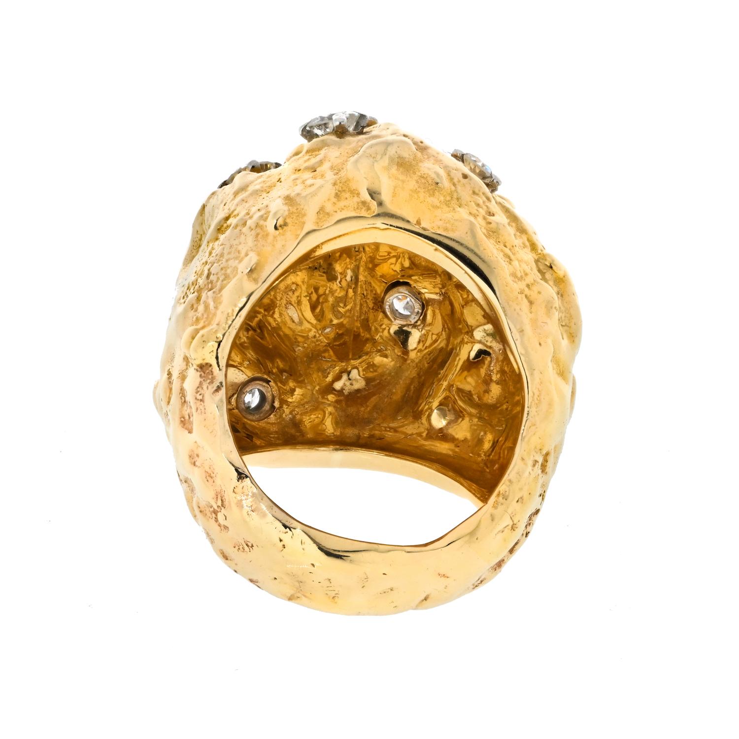 David Webb 18K Yellow Gold Dome Diamond Set Cocktail Ring In Excellent Condition In New York, NY
