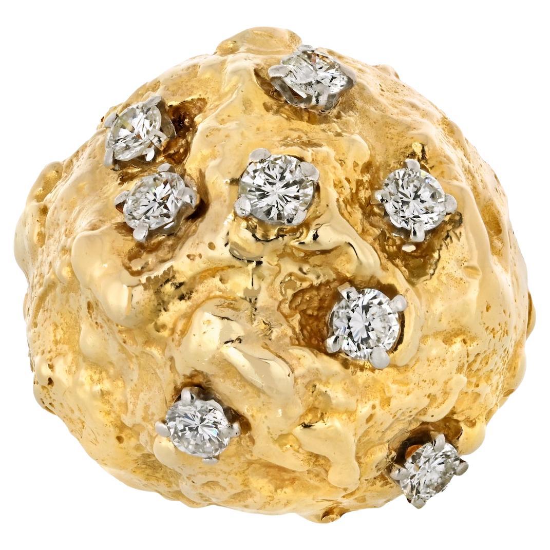 David Webb 18K Yellow Gold Dome Diamond Set Cocktail Ring