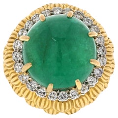 David Webb 18K Yellow Gold Dome Green Emerald and Diamond Vintage Ring 