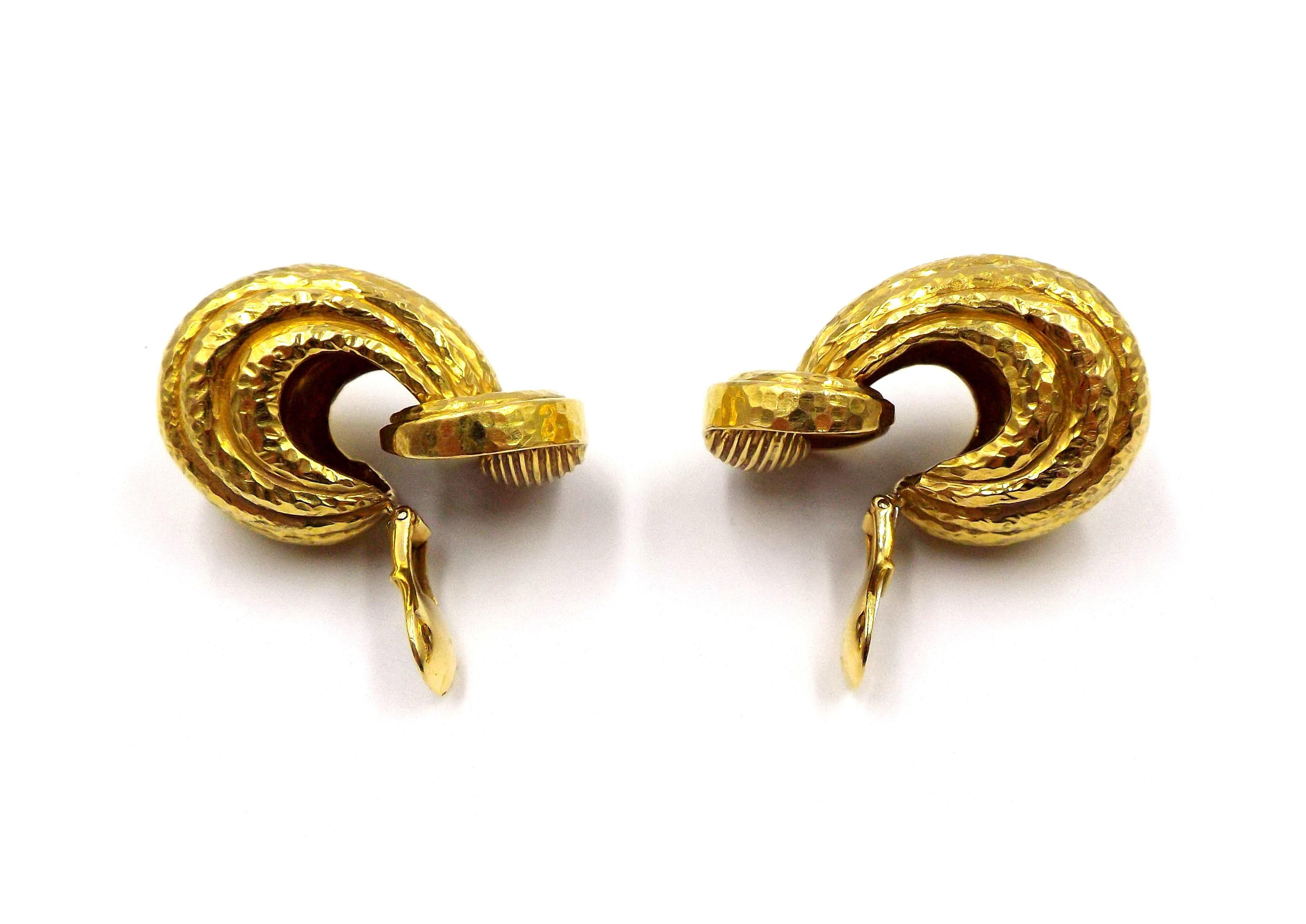 Pair of large 18k yellow gold doorknocker earrings by David Webb. Earrings are 36mm x 20mm. Marked Webb 18k. Weight - 46.7 grams.