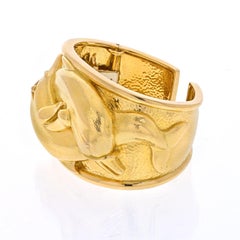 David Webb 18K Yellow Gold Double Dolphin Cuff Bangle Bracelet