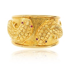 David Webb 18K Yellow Gold Double Fish Cuff Bracelet