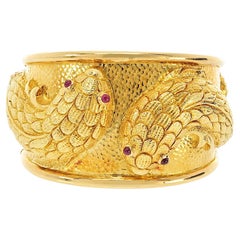 David Webb 18K Yellow Gold Double Fish Cuff Bracelet