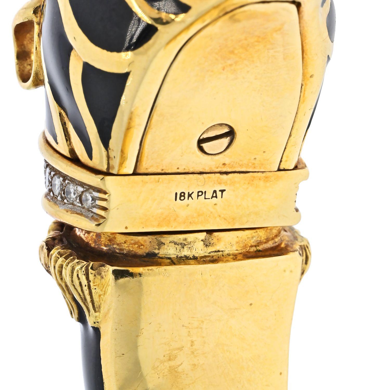 David Webb: 18 Karat Gelbgold Doppelkopf-Hose in schwarzer Emaille-Armband (Moderne) im Angebot