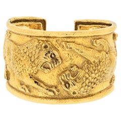 David Webb 18K Yellow Gold Double Lion Used Cuff Bracelet