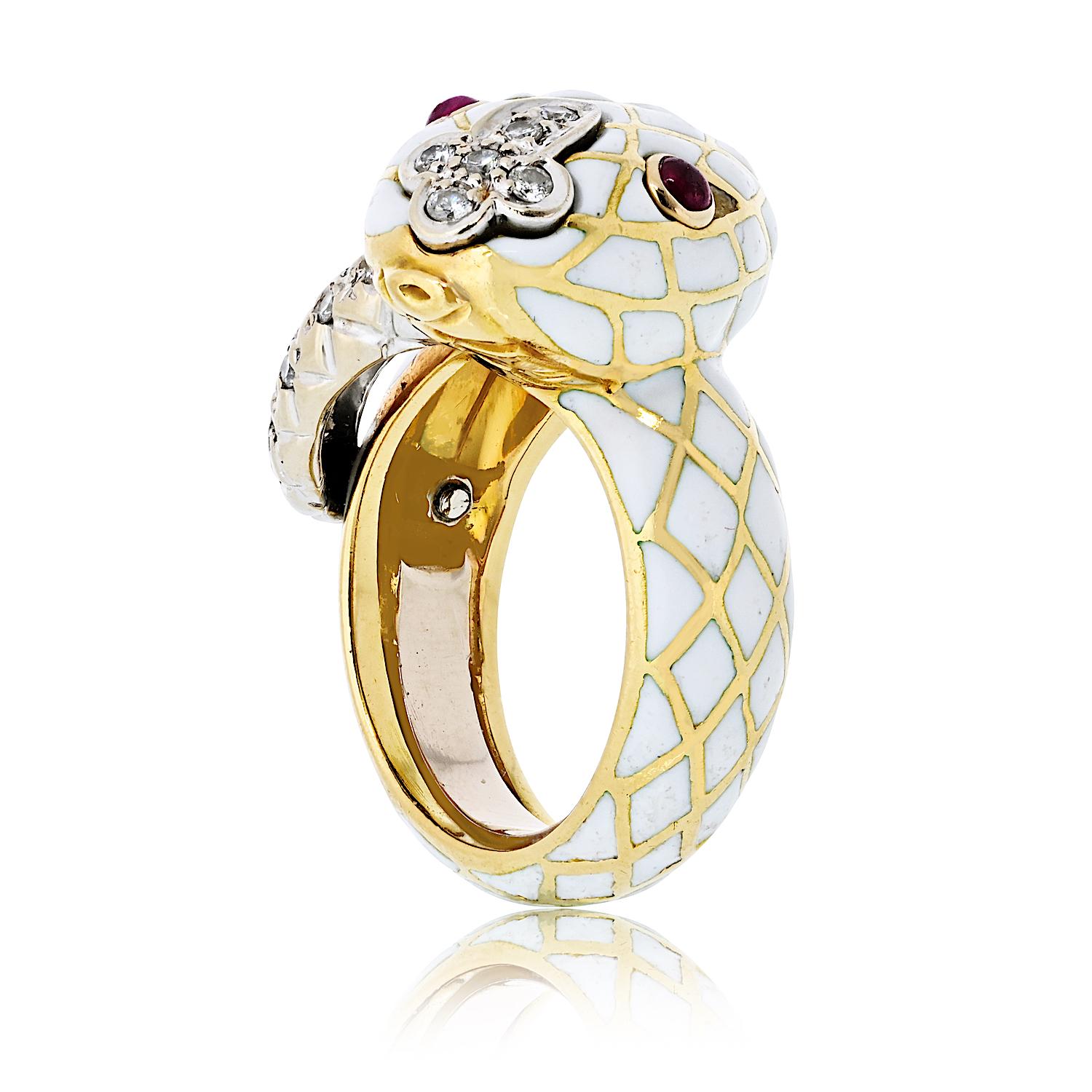 David Webb, bague serpent en or jaune 18 carats, émaillée et diamantée en vente 1