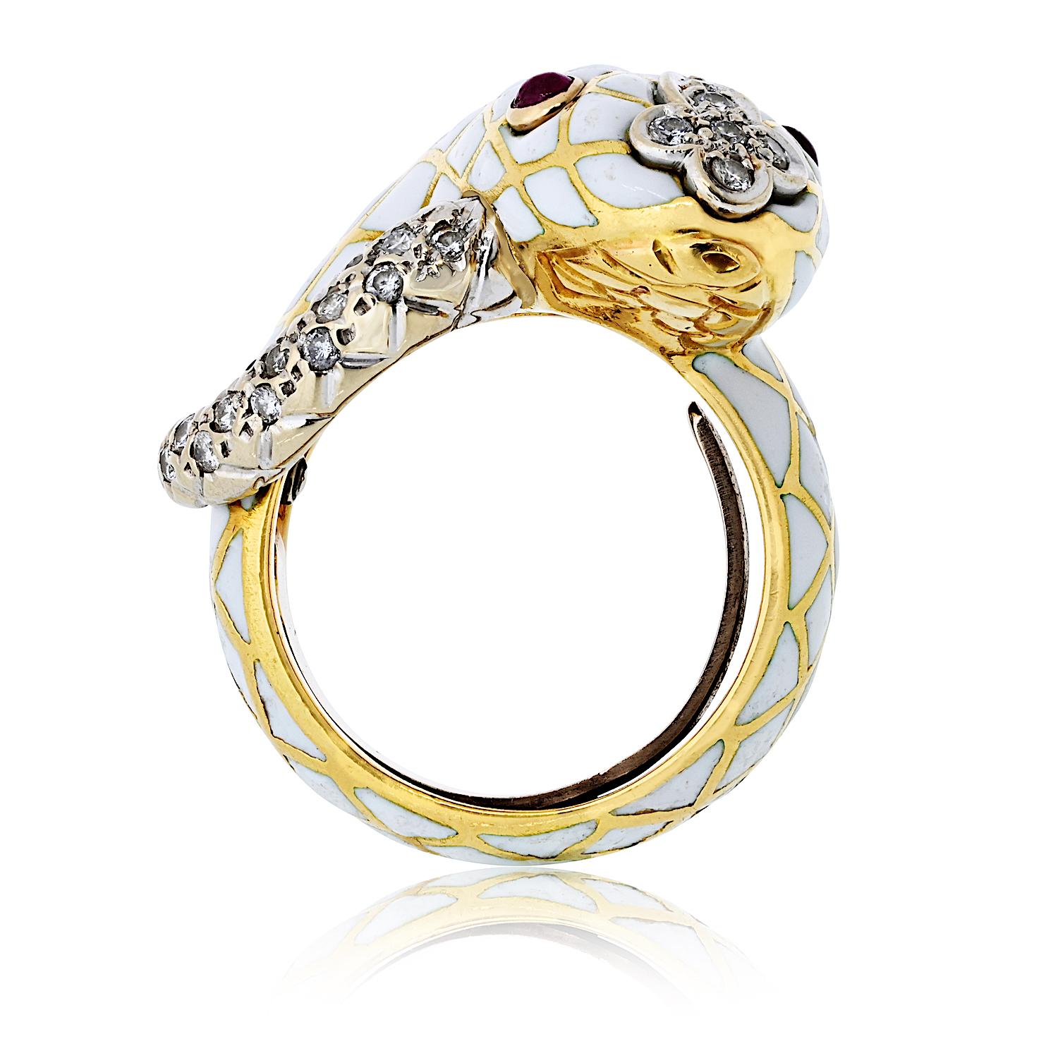 David Webb, bague serpent en or jaune 18 carats, émaillée et diamantée en vente 2