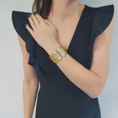 David Webb 18k Yellow Gold Fish Scale Cuff Bracelet With Diamond