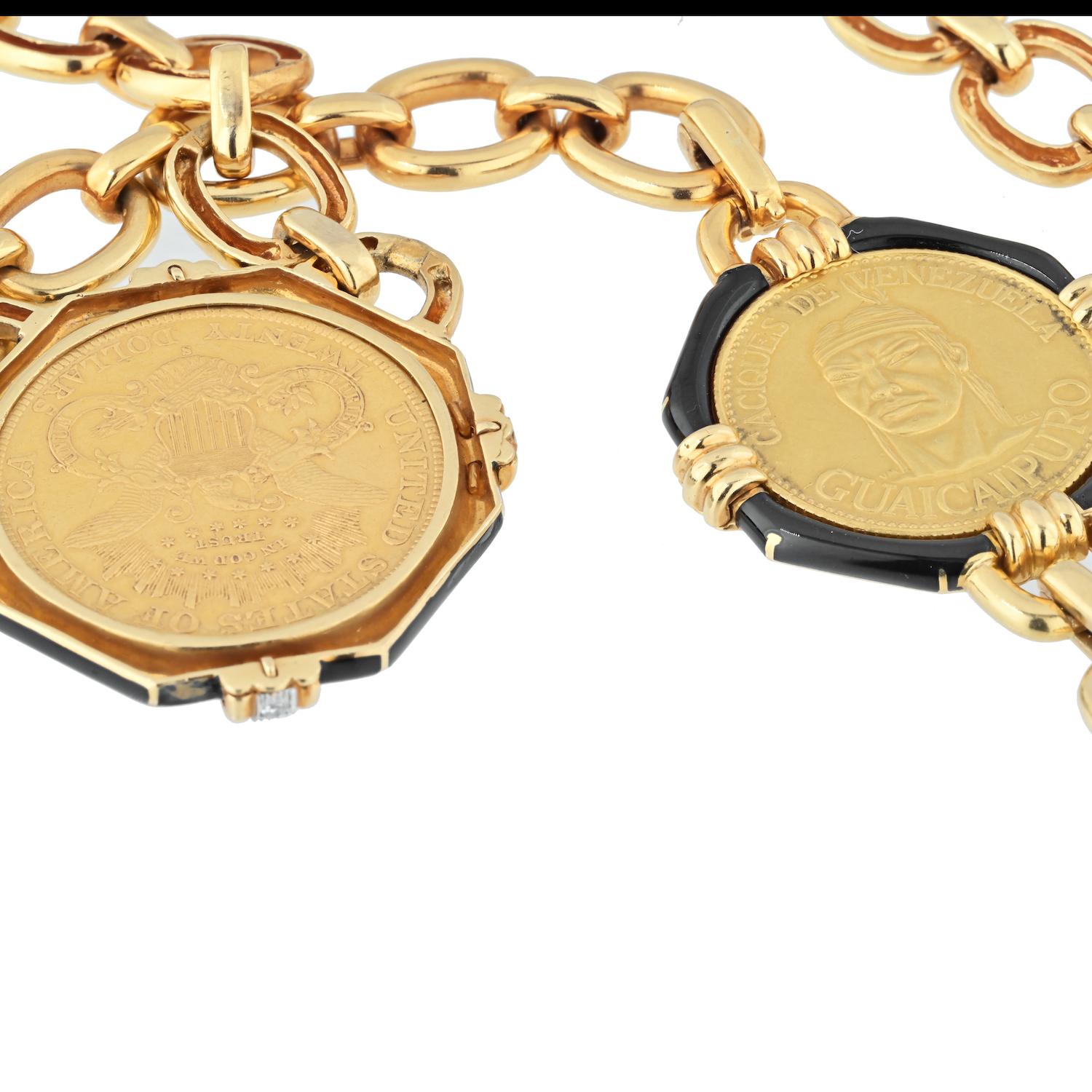 David Webb 18K Yellow Gold  Five Coin Link Chain Necklace For Sale 1