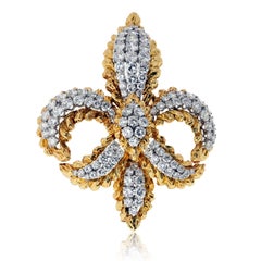 David Webb 18K Yellow Gold Fleur-de-lis Diamond Brooch