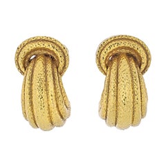 David Webb 18K Yellow Gold Fluted Cathedral Clip Earrings