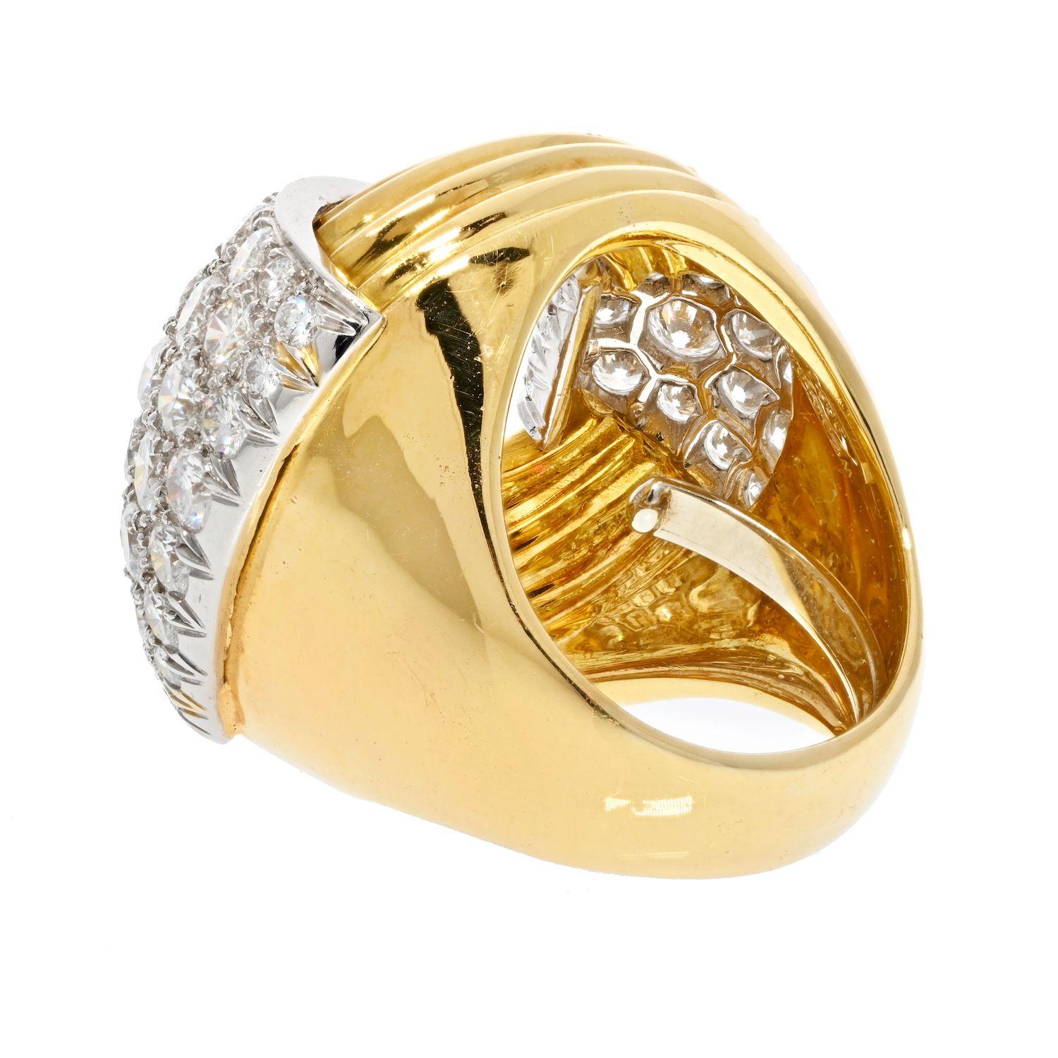 Round Cut David Webb 18K Yellow Gold Fluted Diamond Cocktail Ring For Sale