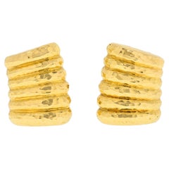 David Webb 18K Yellow Gold Fluted Ribbed 1970
s Clip Earrings