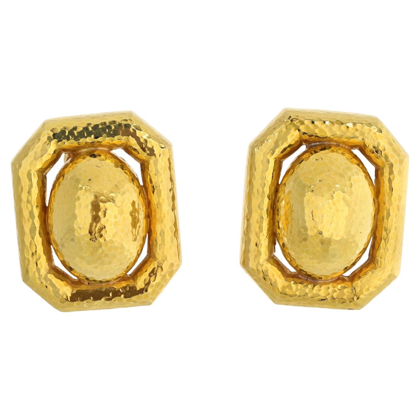David b Diamond Yellow Gold ClipOn Earrings For Sale at 1stDibs