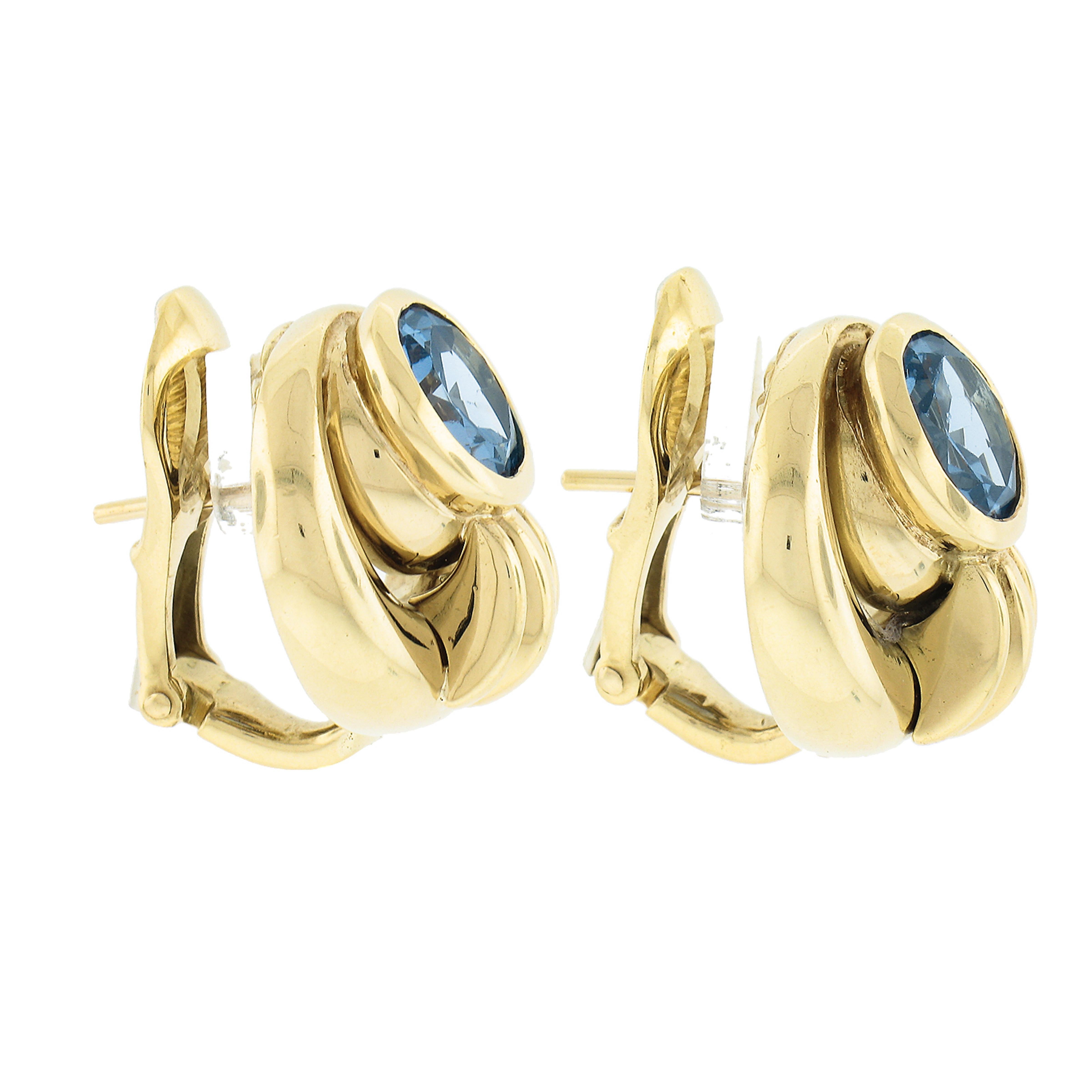 Round Cut David Webb 18k Yellow Gold Gia Lab Grown Round Blue Spinel Omega Earrings For Sale