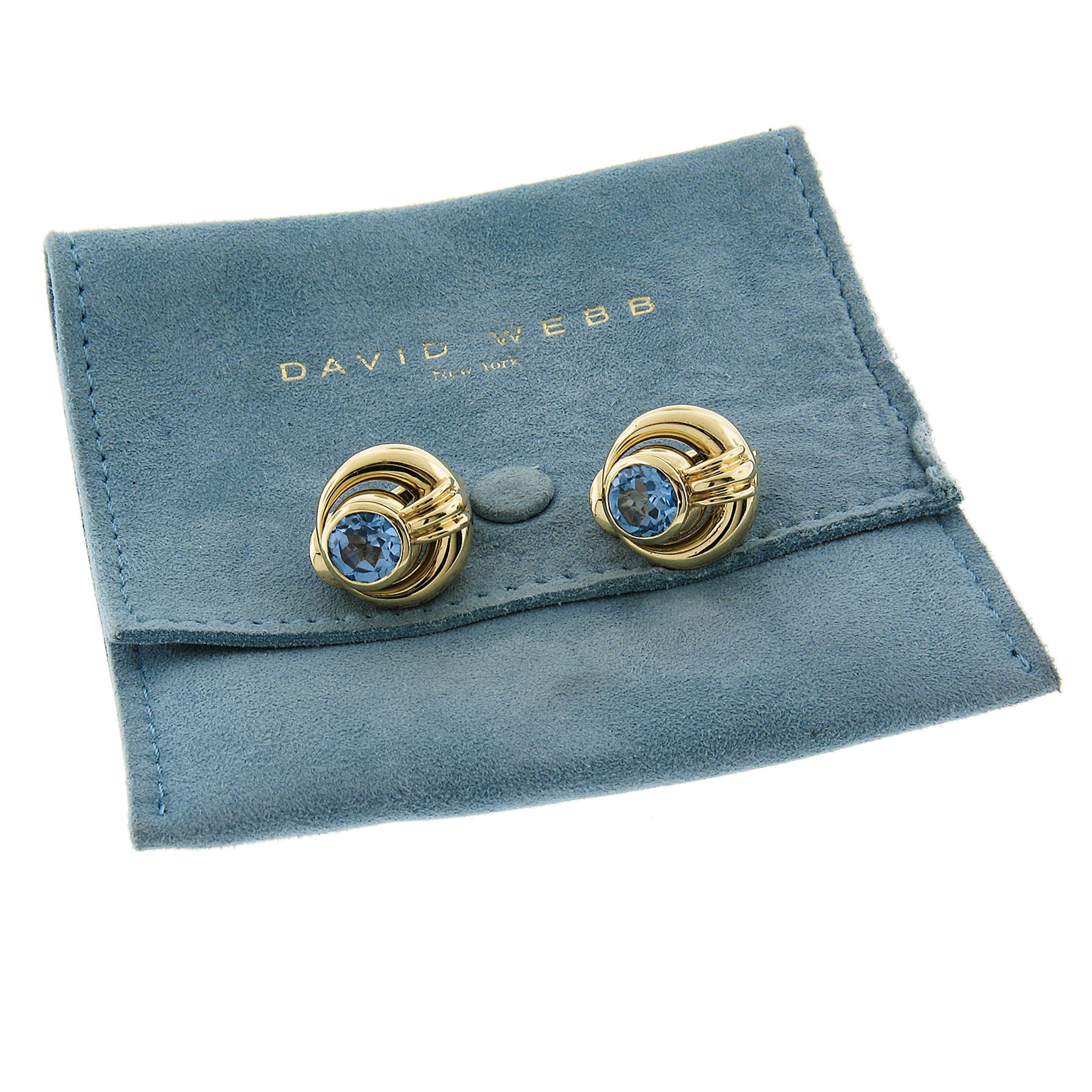 David Webb 18k Yellow Gold Gia Lab Grown Round Blue Spinel Omega Earrings For Sale 2